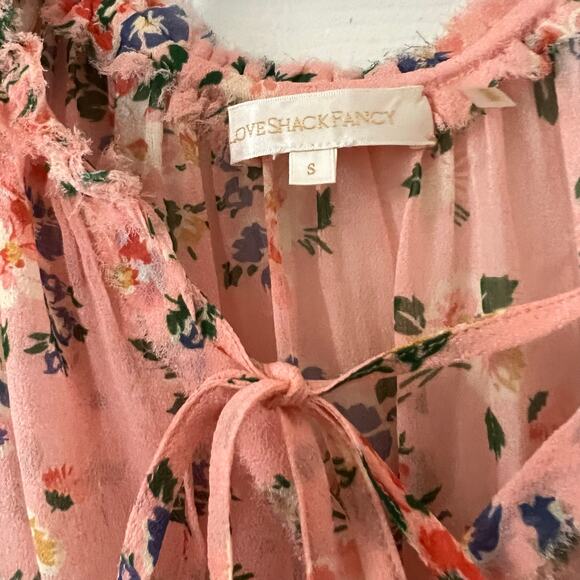 Loveshackfancy Popover Sunset Pink Floral Silk Mini Dress Size S - Picture 7 of 14